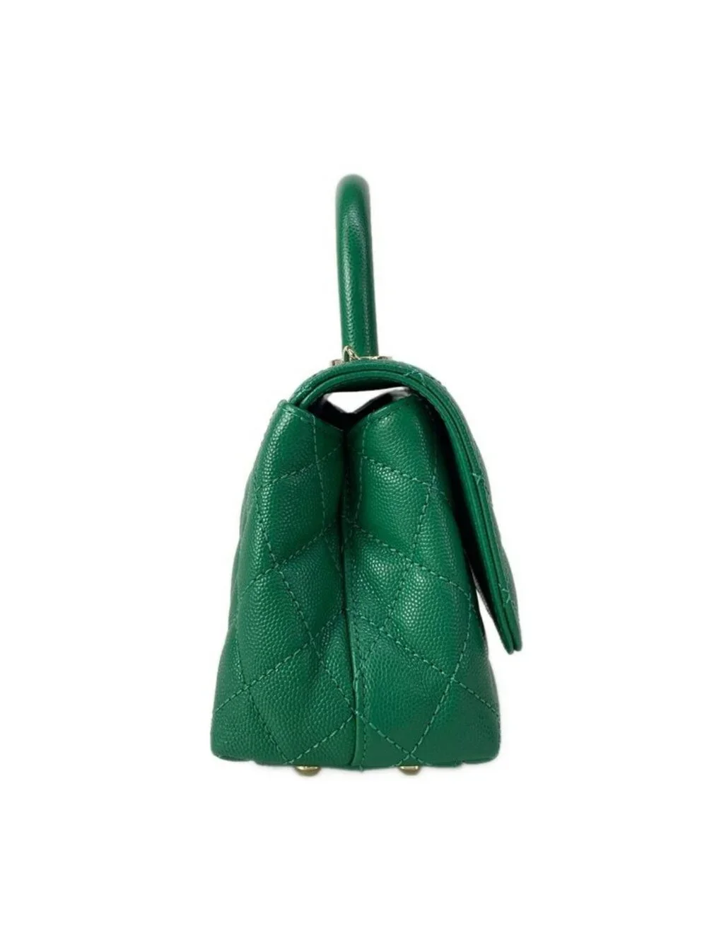Chanel Handbag Top Handle Mini Flap Bag Coco XXS Quilted Green Silver